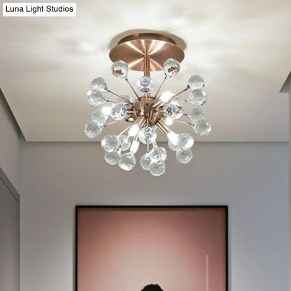 DecorBites™ DecorBites™ Modernist Globe Semi-Flush Mount Crystal Ceiling Light Fixture with Brass Finish - 6 Bulbs