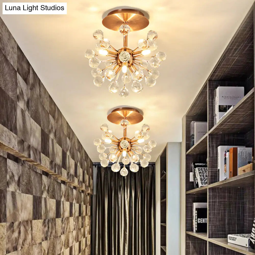 DecorBites™ DecorBites™ Modernist Globe Semi-Flush Mount Crystal Ceiling Light Fixture with Brass Finish - 6 Bulbs