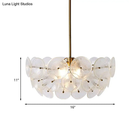 Lámpara colgante circular modernista de acrílico dorado con 3 bombillas - Iluminación tipo araña