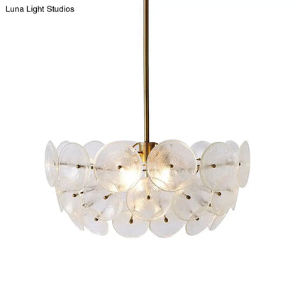 Lámpara colgante circular modernista de acrílico dorado con 3 bombillas - Iluminación tipo araña