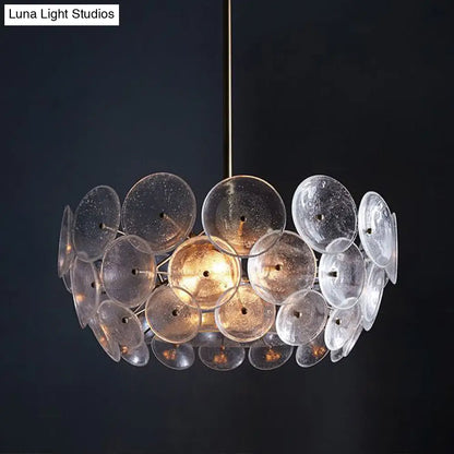 Lámpara colgante circular modernista de acrílico dorado con 3 bombillas - Iluminación tipo araña