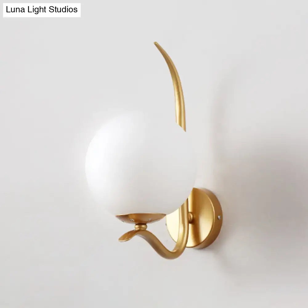 Modernist gold sconce light with smooth white glass shade for bedroom 220v-240v compatibility