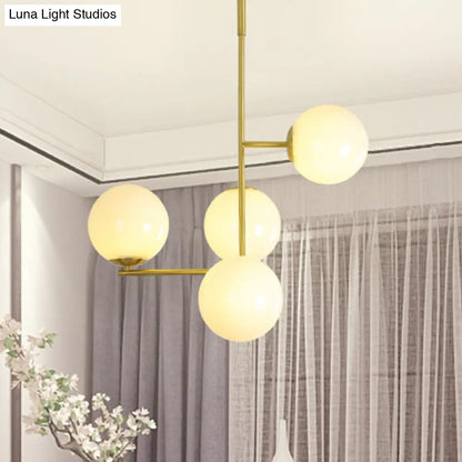 Lámpara de techo colgante modernista con forma de bola dorada y pantalla de cristal opalino - 4 luces, luz de techo