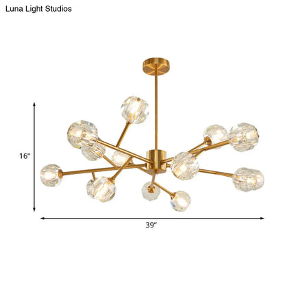 Lámpara de techo modernista dorada con pantalla de cristal - Lámpara colgante para salón con 15 bombillas