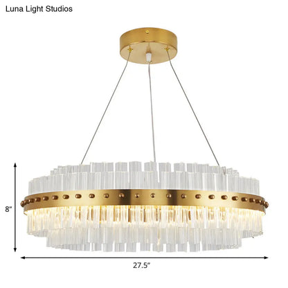 Lámpara de techo modernista dorada: pantalla de cristal transparente de doble capa, colgante LED para sala de estar - Ancho: 19,5"/23,5"/27,5"