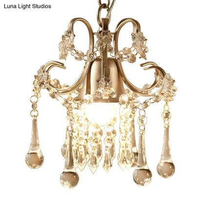 Modernist Gold Crystal Scrolling Pendant Light Fixture