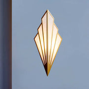Modernist gold fan wall lamp direct wired electric 110v-120v art deco sconce with frosted glass panels