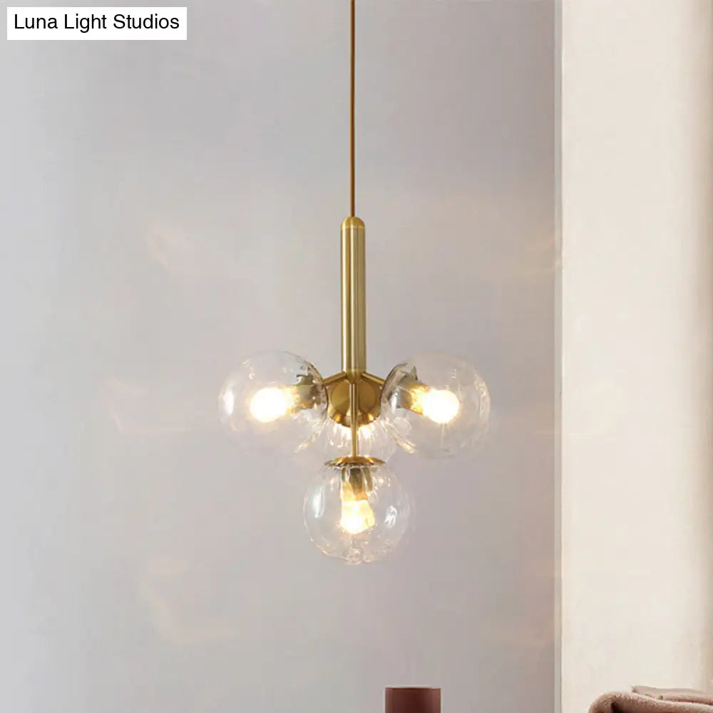 Lámpara colgante modernista dorada con forma de globo - Cristal transparente, 4 cabezales