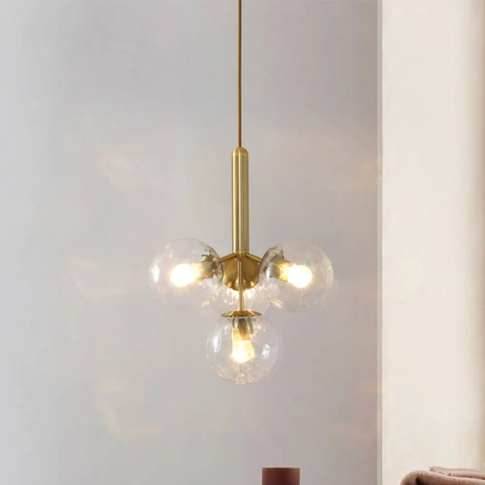 Lámpara colgante modernista dorada con forma de globo - Cristal transparente, 4 cabezales