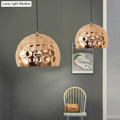 Modernist Gold Hanging Pendant Light with Dome Metal Shade - Ideal for Living Rooms