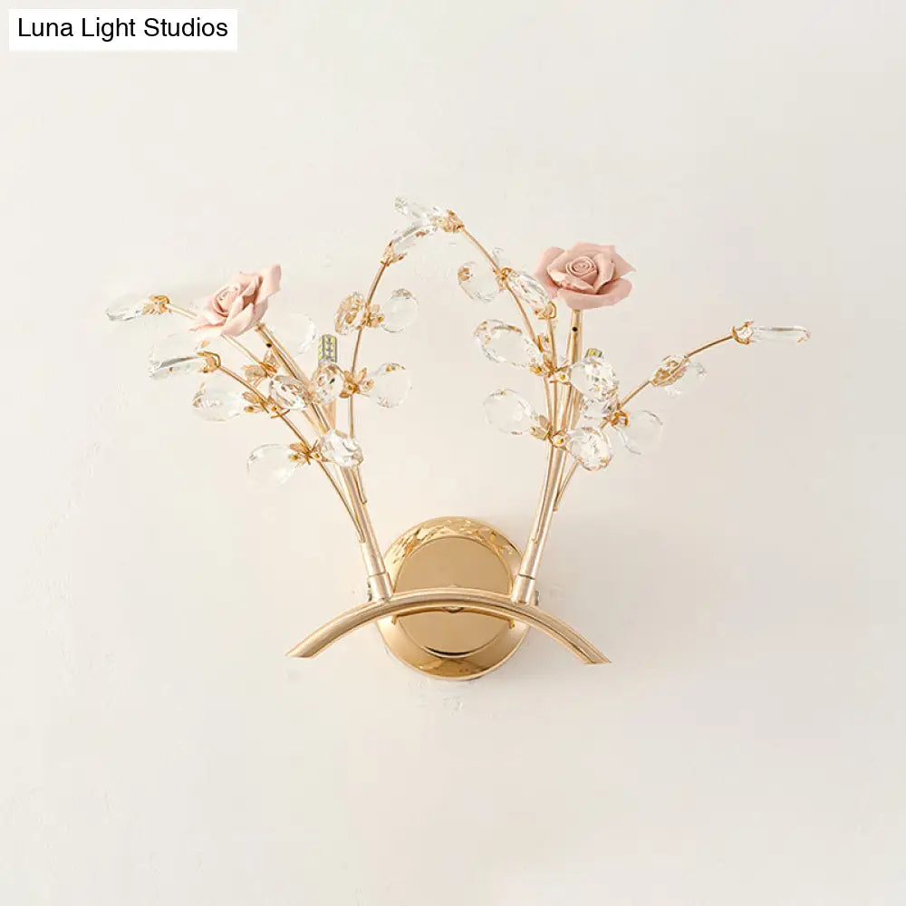 DecorBites™ DecorBites™ Modernist Gold K9 Crystal Wall Sconce - 2-Light Hallway Mounted Fixture