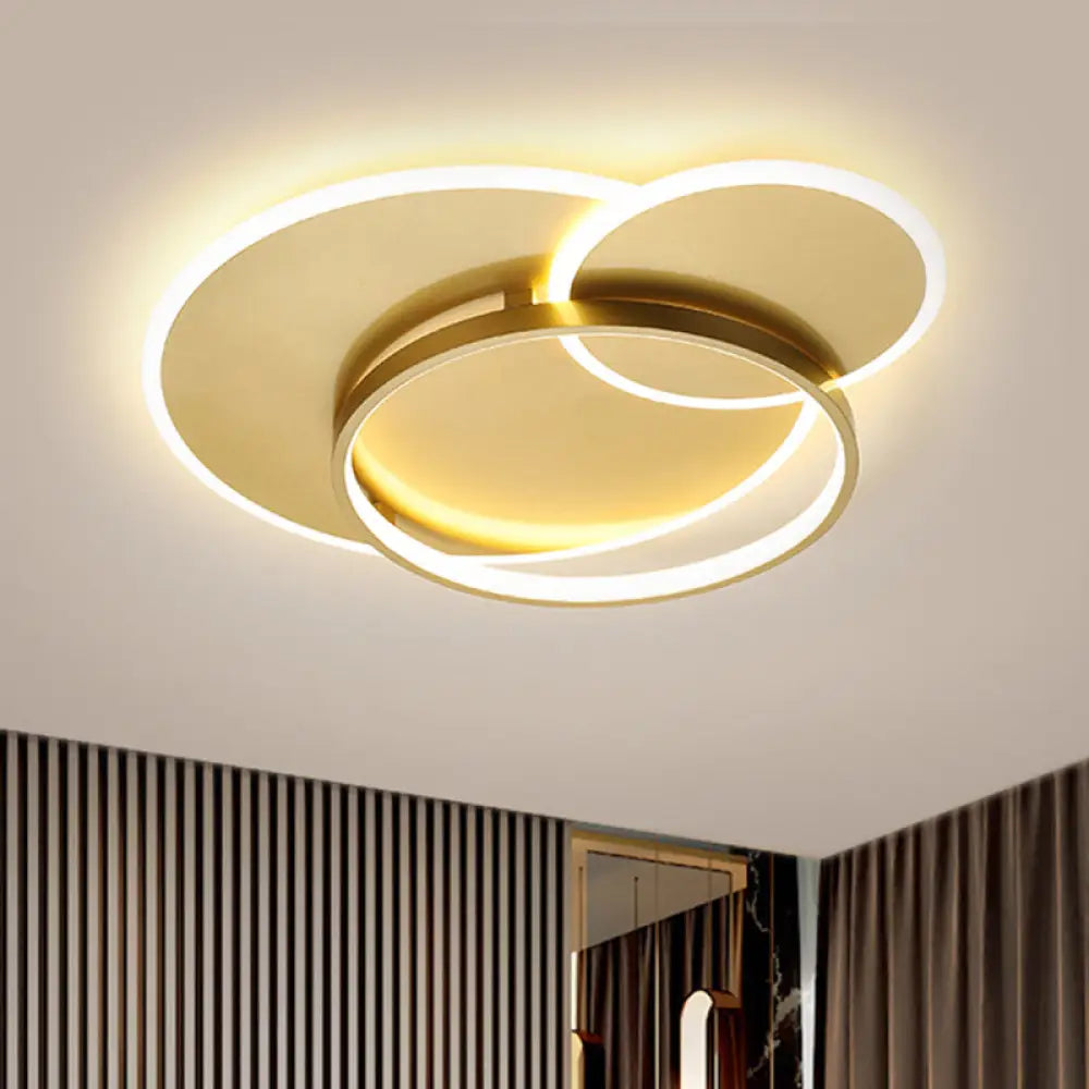DecorBites™ DecorBites™ Modernist Gold LED Crossed Ring Flush Mount Ceiling Fixture - Warm/White Light, 16.5"/21.5" Width