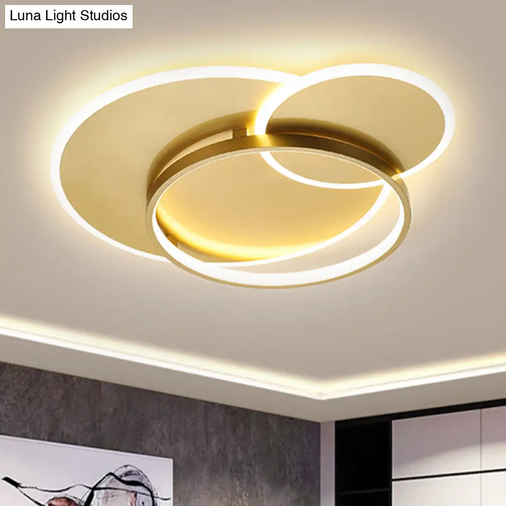 DecorBites™ DecorBites™ Modernist Gold LED Crossed Ring Flush Mount Ceiling Fixture - Warm/White Light, 16.5"/21.5" Width