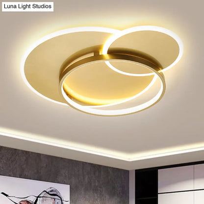 DecorBites™ DecorBites™ Modernist Gold LED Crossed Ring Flush Mount Ceiling Fixture - Warm/White Light, 16.5"/21.5" Width