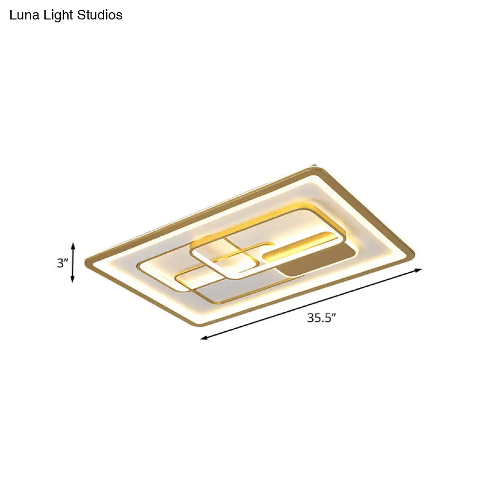DecorBites™ DecorBites™ Modernist Gold LED Flush Mount Light Fixture - Rectangle Metallic Flush Lamp, 35.5"/43" Long, White/Warm Light