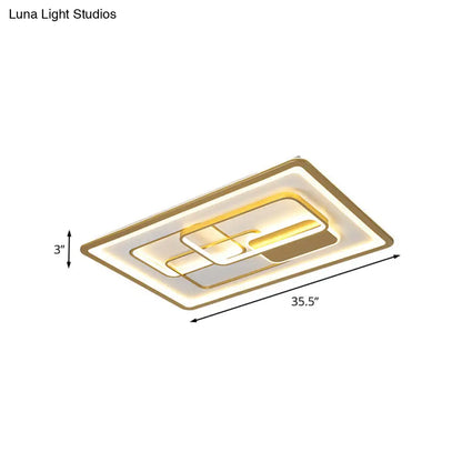 DecorBites™ DecorBites™ Modernist Gold LED Flush Mount Light Fixture - Rectangle Metallic Flush Lamp, 35.5"/43" Long, White/Warm Light