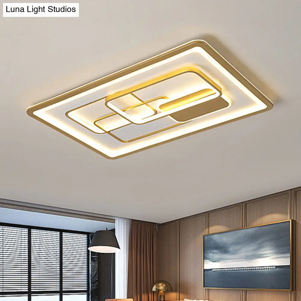 DecorBites™ DecorBites™ Modernist Gold LED Flush Mount Light Fixture - Rectangle Metallic Flush Lamp, 35.5"/43" Long, White/Warm Light