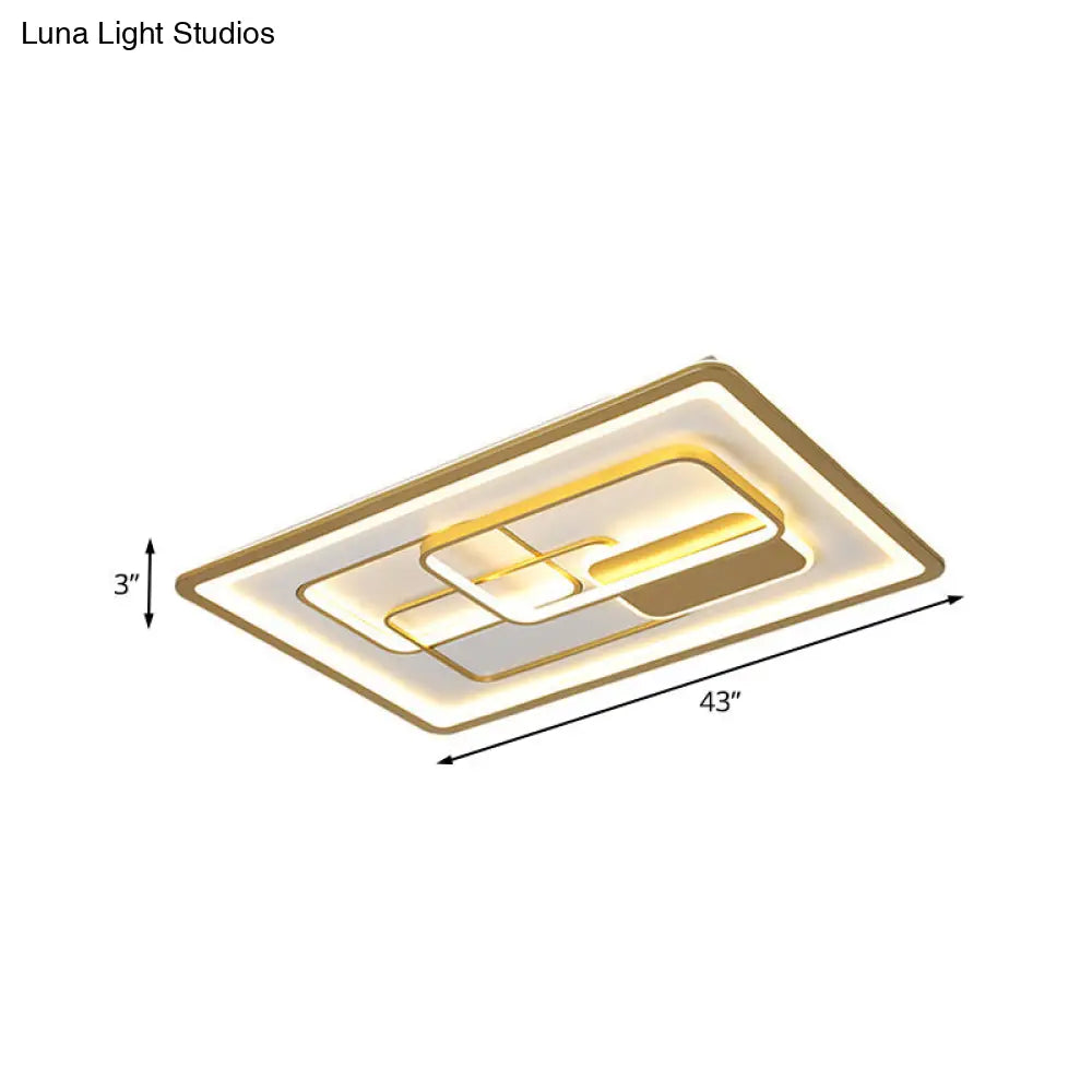 DecorBites™ DecorBites™ Modernist Gold LED Flush Mount Light Fixture - Rectangle Metallic Flush Lamp, 35.5"/43" Long, White/Warm Light