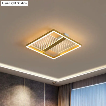 DecorBites™ DecorBites™ Modernist Gold Square Frame LED Ceiling Light Fixture in 16"/19.5" Width - Flush Mount for Sitting Room