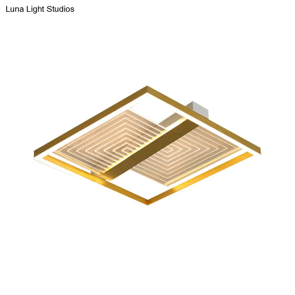 DecorBites™ DecorBites™ Modernist Gold Square Frame LED Ceiling Light Fixture in 16"/19.5" Width - Flush Mount for Sitting Room