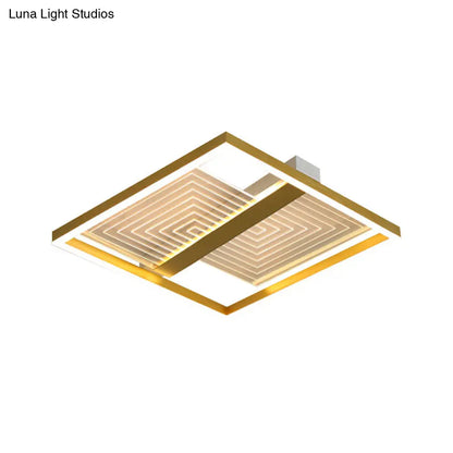 DecorBites™ DecorBites™ Modernist Gold Square Frame LED Ceiling Light Fixture in 16"/19.5" Width - Flush Mount for Sitting Room