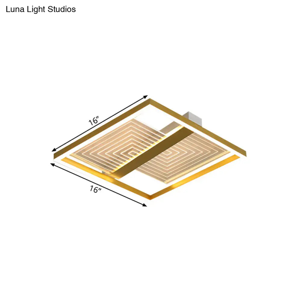 DecorBites™ DecorBites™ Modernist Gold Square Frame LED Ceiling Light Fixture in 16"/19.5" Width - Flush Mount for Sitting Room