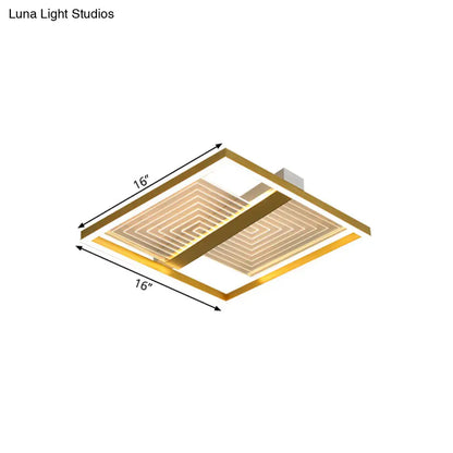DecorBites™ DecorBites™ Modernist Gold Square Frame LED Ceiling Light Fixture in 16"/19.5" Width - Flush Mount for Sitting Room