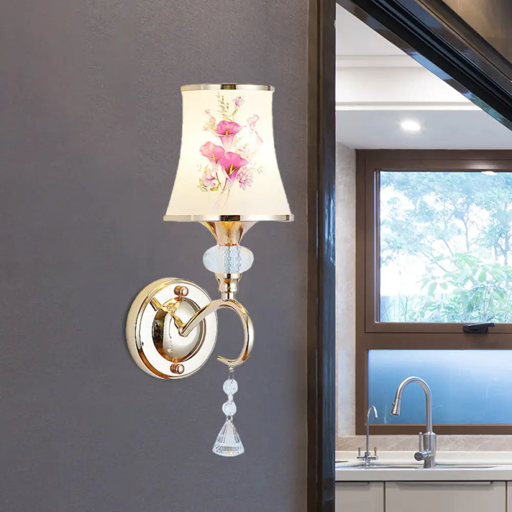 DecorBites™ DecorBites™ Modernist Gold Wall Mount Lamp with Arced Painted Glass Shade for Bedroom Wall Lighting