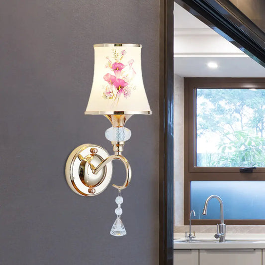 DecorBites™ DecorBites™ Modernist Gold Wall Mount Lamp with Arced Painted Glass Shade for Bedroom Wall Lighting