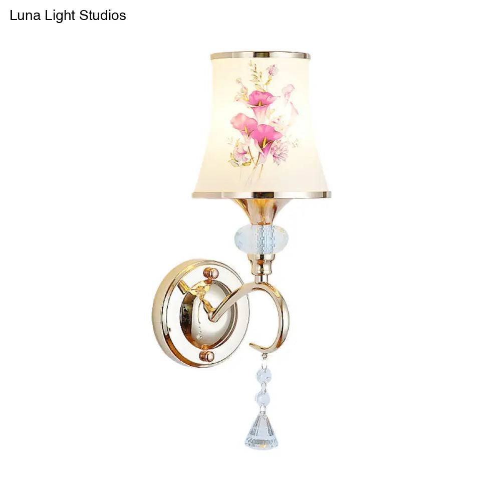 DecorBites™ DecorBites™ Modernist Gold Wall Mount Lamp with Arced Painted Glass Shade for Bedroom Wall Lighting
