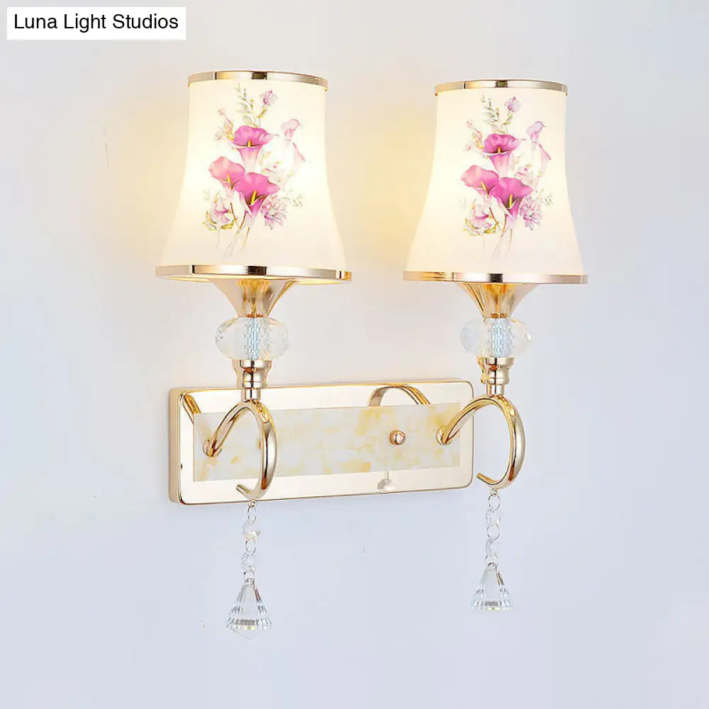 DecorBites™ DecorBites™ Modernist Gold Wall Mount Lamp with Arced Painted Glass Shade for Bedroom Wall Lighting