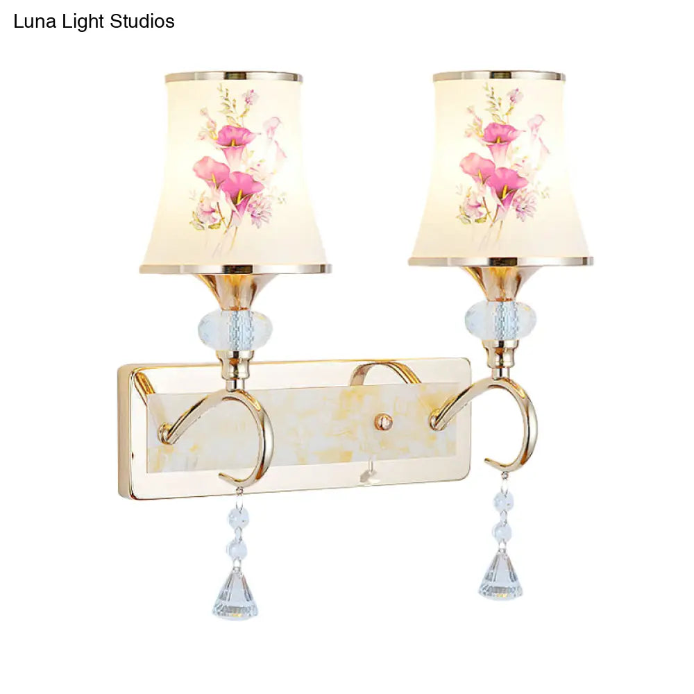 DecorBites™ DecorBites™ Modernist Gold Wall Mount Lamp with Arced Painted Glass Shade for Bedroom Wall Lighting