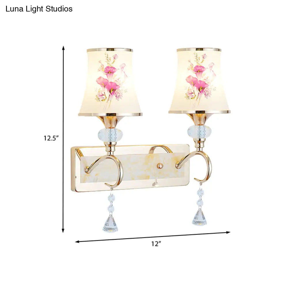 DecorBites™ DecorBites™ Modernist Gold Wall Mount Lamp with Arced Painted Glass Shade for Bedroom Wall Lighting
