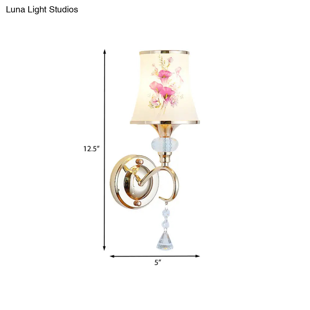 DecorBites™ DecorBites™ Modernist Gold Wall Mount Lamp with Arced Painted Glass Shade for Bedroom Wall Lighting