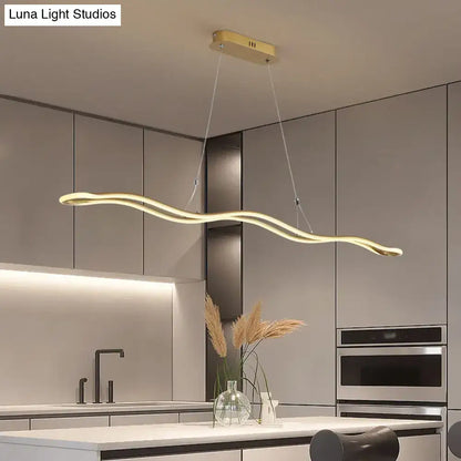 Gold-toned decorbites modernist wavy strip acrylic led island pendant light for dining room 110v-120v 220v-240v