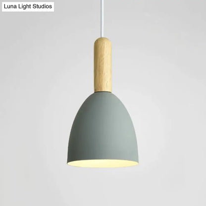 Modernist Grey Bowl Ceiling Light with Metal Shade - Single Bulb Suspension Fixture