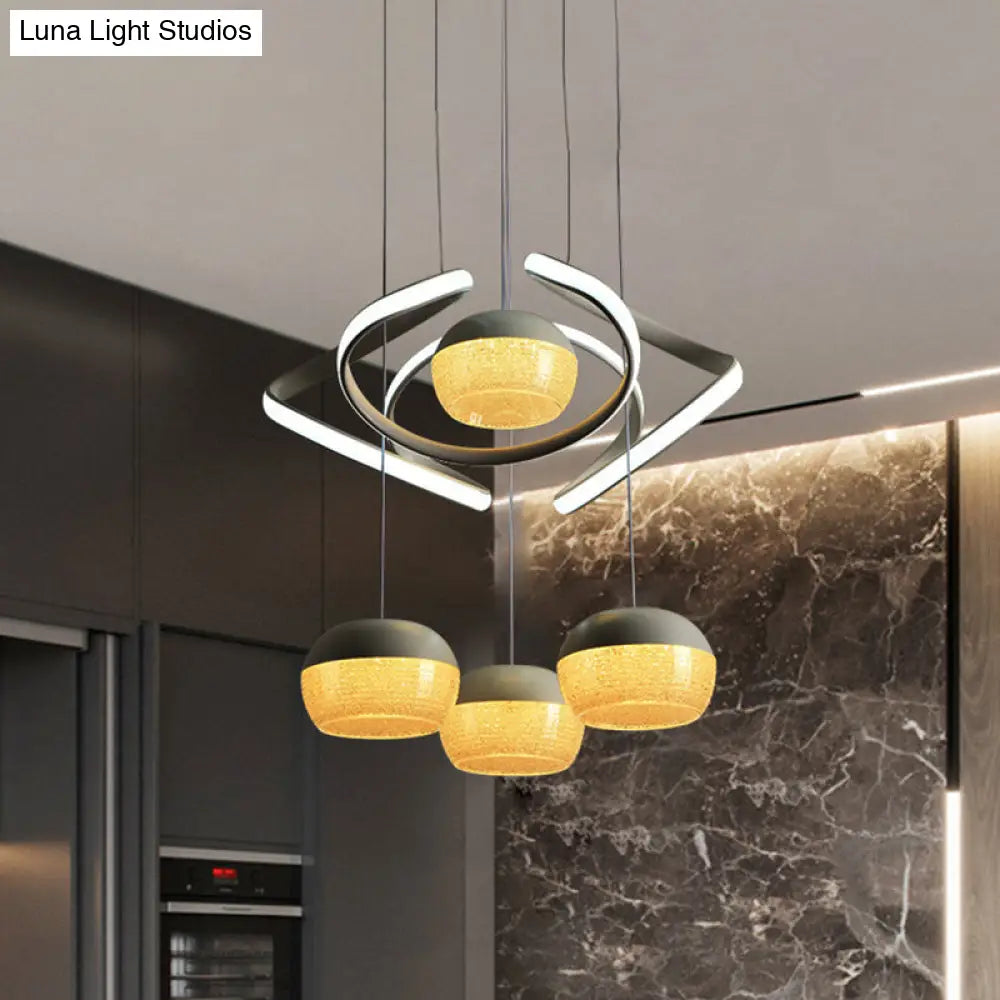 Modernist Grey Oval Cluster Pendant Light - 4 Lights Acrylic LED Hanging Lamp with Twisting Beam