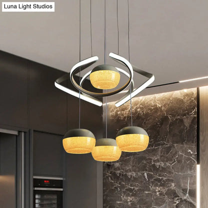 Modernist Grey Oval Cluster Pendant Light - 4 Lights Acrylic LED Hanging Lamp with Twisting Beam