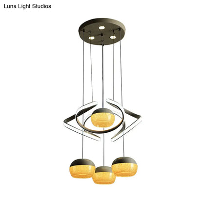 Modernist Grey Oval Cluster Pendant Light - 4 Lights Acrylic LED Hanging Lamp with Twisting Beam