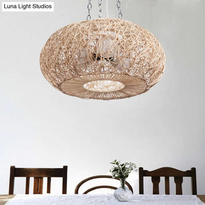 Modernist Hanging Rattan Lantern Light: Wood Ceiling Pendant Lamp for Living Room