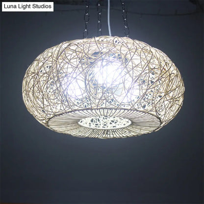 Modernist Hanging Rattan Lantern Light: Wood Ceiling Pendant Lamp for Living Room