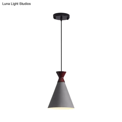 Modernist Iron Pendant Light - Wide Flare Drop, 1 Head Bedside Suspension Lamp in Black/Grey/White