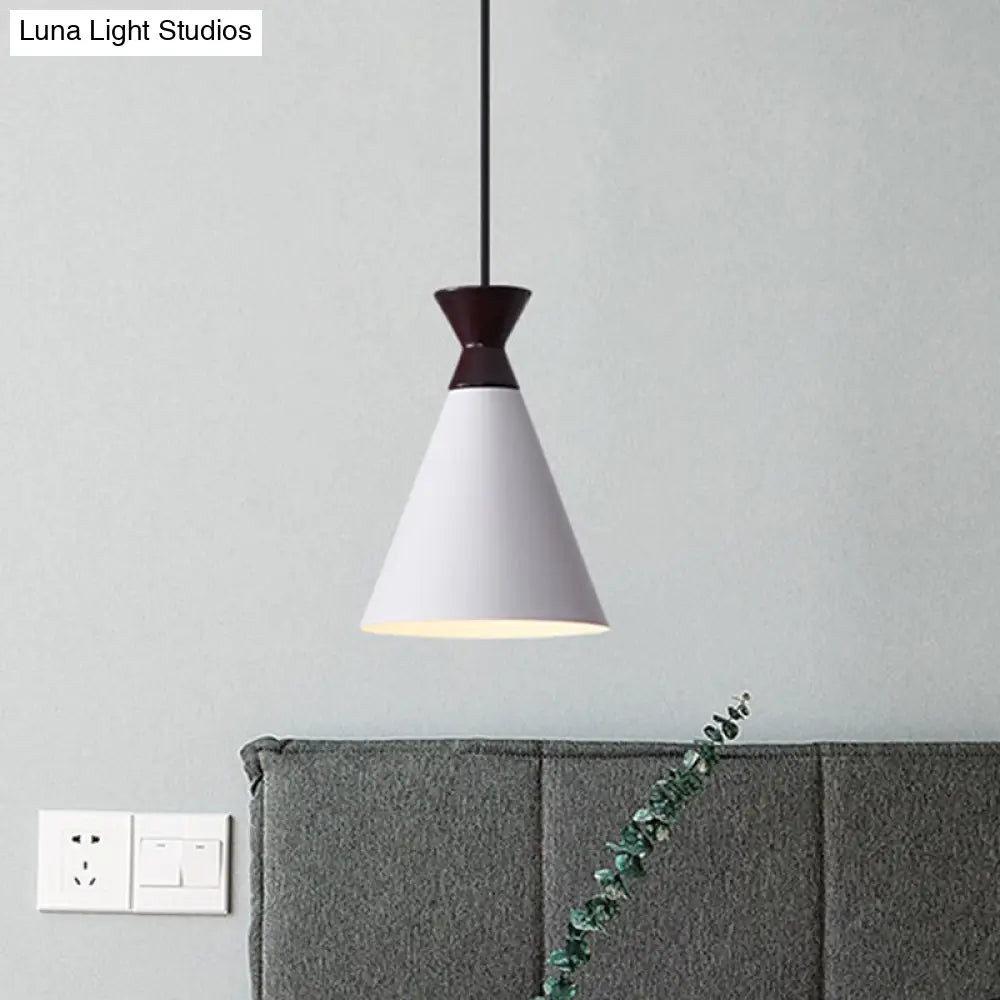 Modernist Iron Pendant Light - Wide Flare Drop, 1 Head Bedside Suspension Lamp in Black/Grey/White