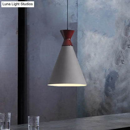 Modernist Iron Pendant Light - Wide Flare Drop, 1 Head Bedside Suspension Lamp in Black/Grey/White