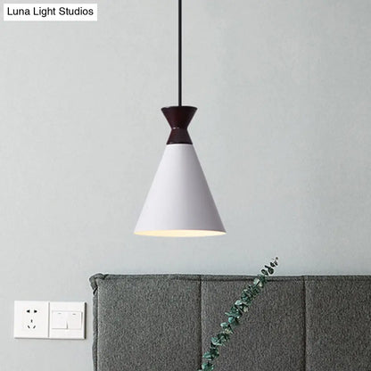 Modernist Iron Pendant Light - Wide Flare Drop, 1 Head Bedside Suspension Lamp in Black/Grey/White