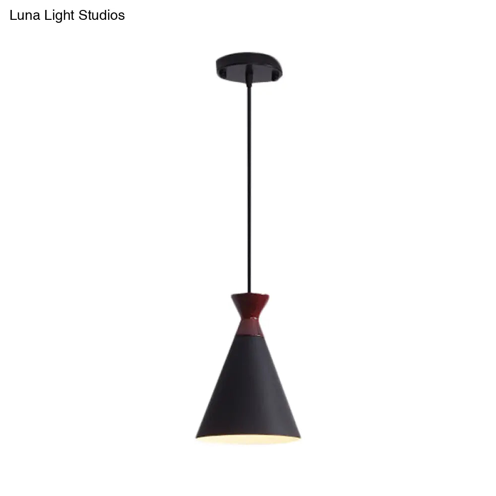 Modernist Iron Pendant Light - Wide Flare Drop, 1 Head Bedside Suspension Lamp in Black/Grey/White