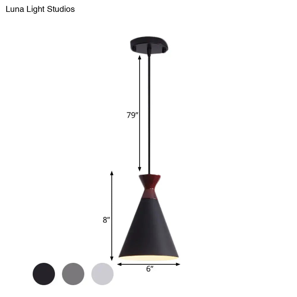 Modernist Iron Pendant Light - Wide Flare Drop, 1 Head Bedside Suspension Lamp in Black/Grey/White