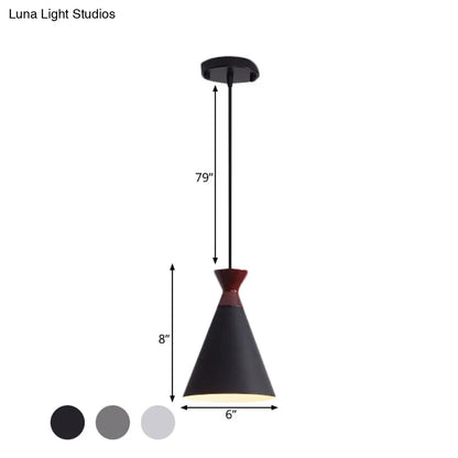 Modernist Iron Pendant Light - Wide Flare Drop, 1 Head Bedside Suspension Lamp in Black/Grey/White