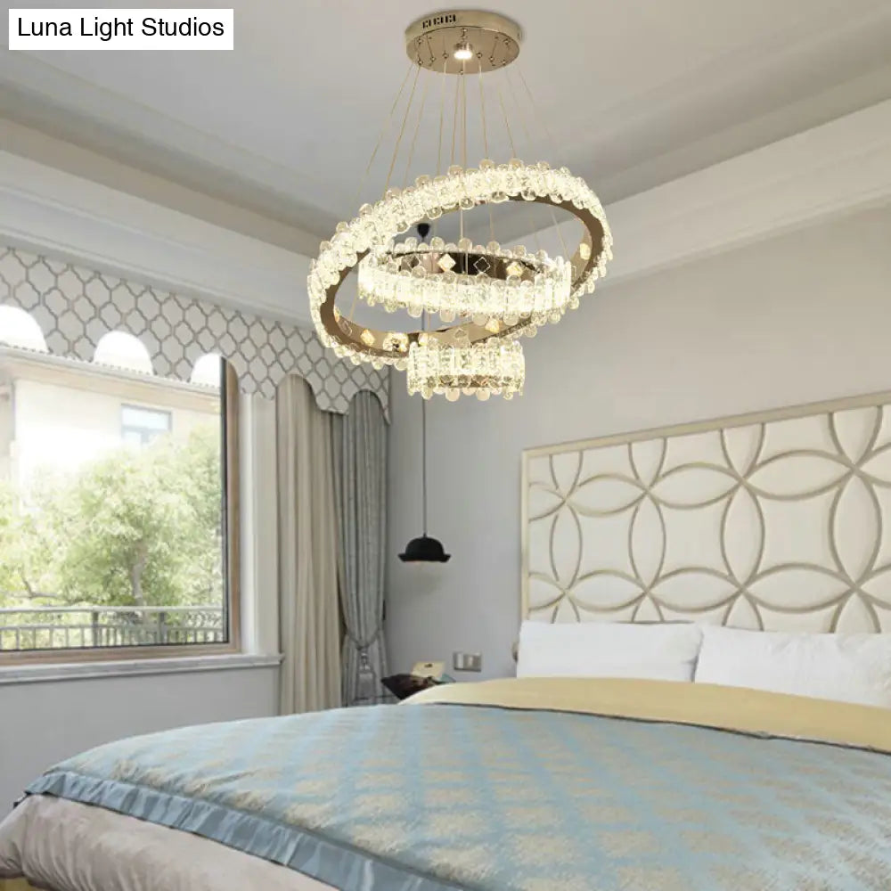 Lámpara de araña LED de cristal modernista - Acabado en níquel, diseño circular