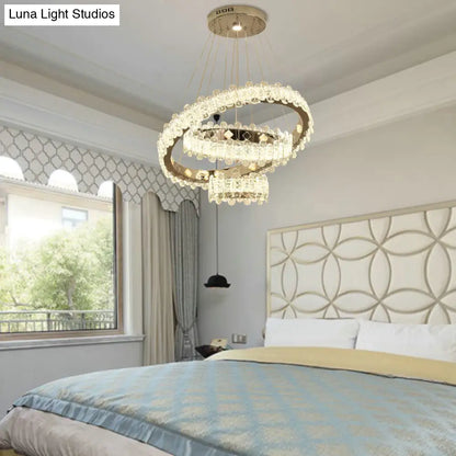 Lámpara de araña LED de cristal modernista - Acabado en níquel, diseño circular